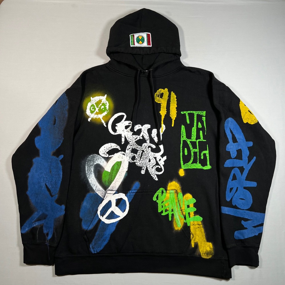 Cross Colours Mens Black Graffiti Spray Paint Ya Dig Hoodie Sweatshirt Size M